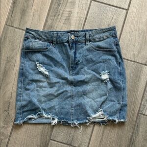 Trendy Blue Distressed Mini Skirt